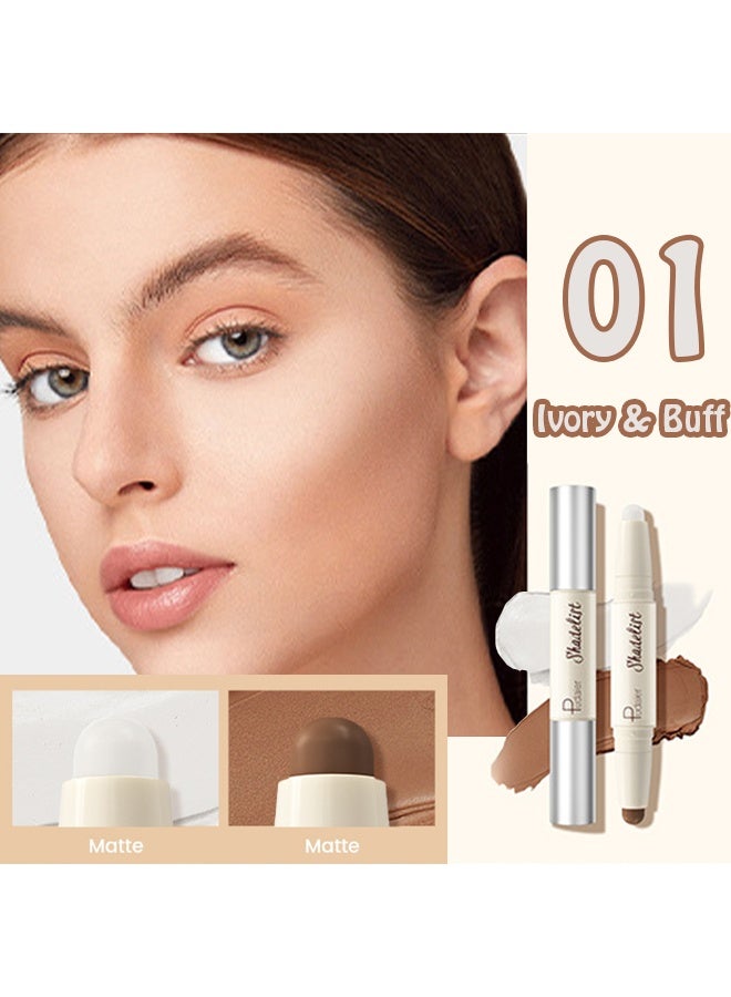 بوداير قلم تحديد وإبراز 2 في 1، قلم تحديد بارد، قلم هايلايتر للمكياج، قلم تحديد برونز مقاوم للماء طويل الأمد، قلم تشكيل الوجه الكريم للسفر رقم 01 - Image 2